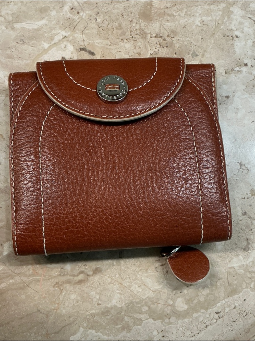Cole Haan Brown Pebbled Leather Fold Wallet